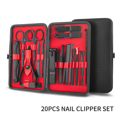 7/15/20Pcs Manicure Set Stainless Steel Professional Pedicure Kit Nail Scissors Grooming Kit with Black Leather Travel Case